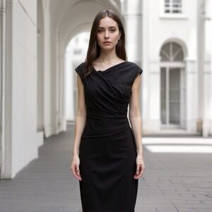 Ralph Lauren Black Asymmetrical Ruched Cocktail Dress